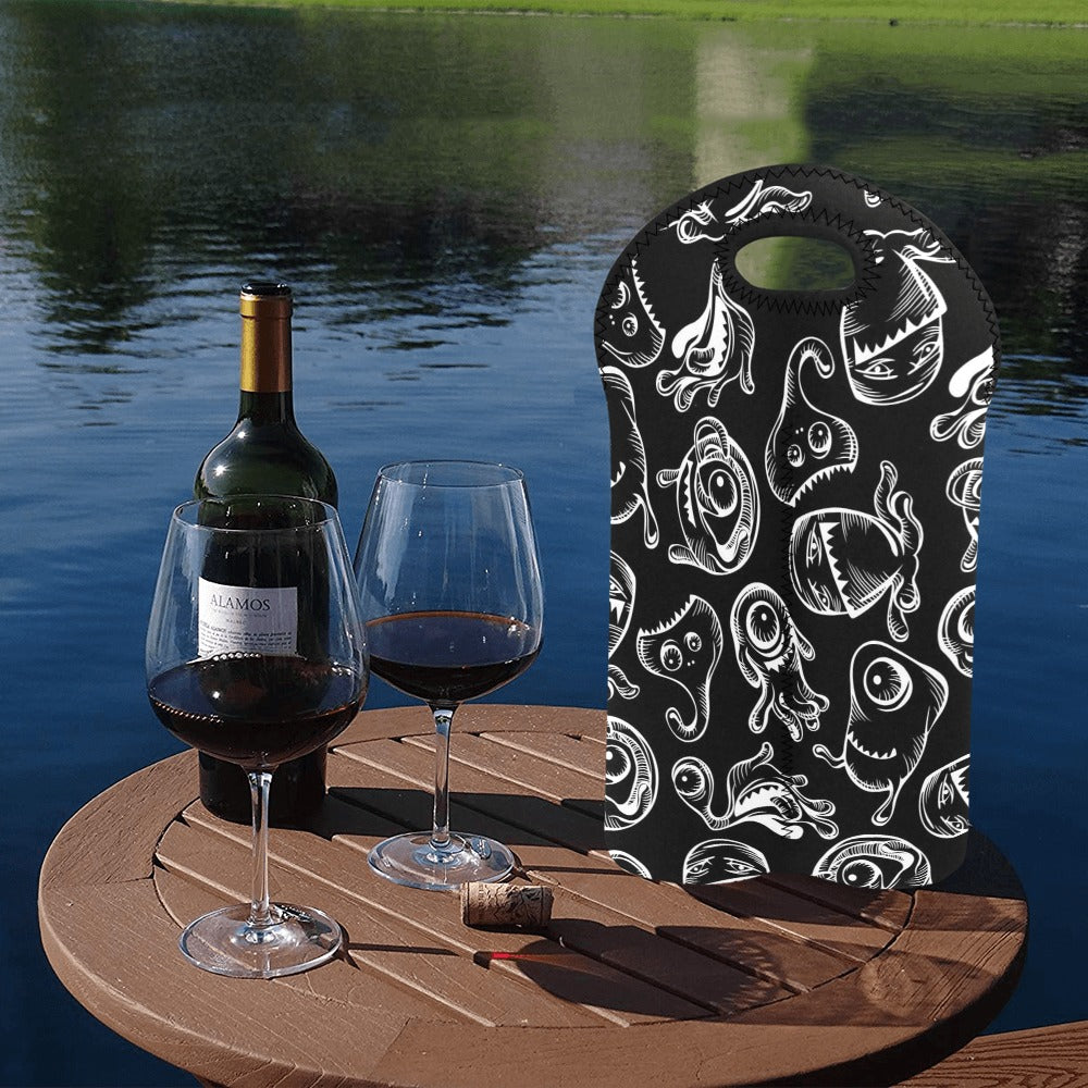 Monsters In Black And White - 2-Bottle Neoprene Wine Bag 2 Bottle Wine Bag Printed Offshore Sci Fi