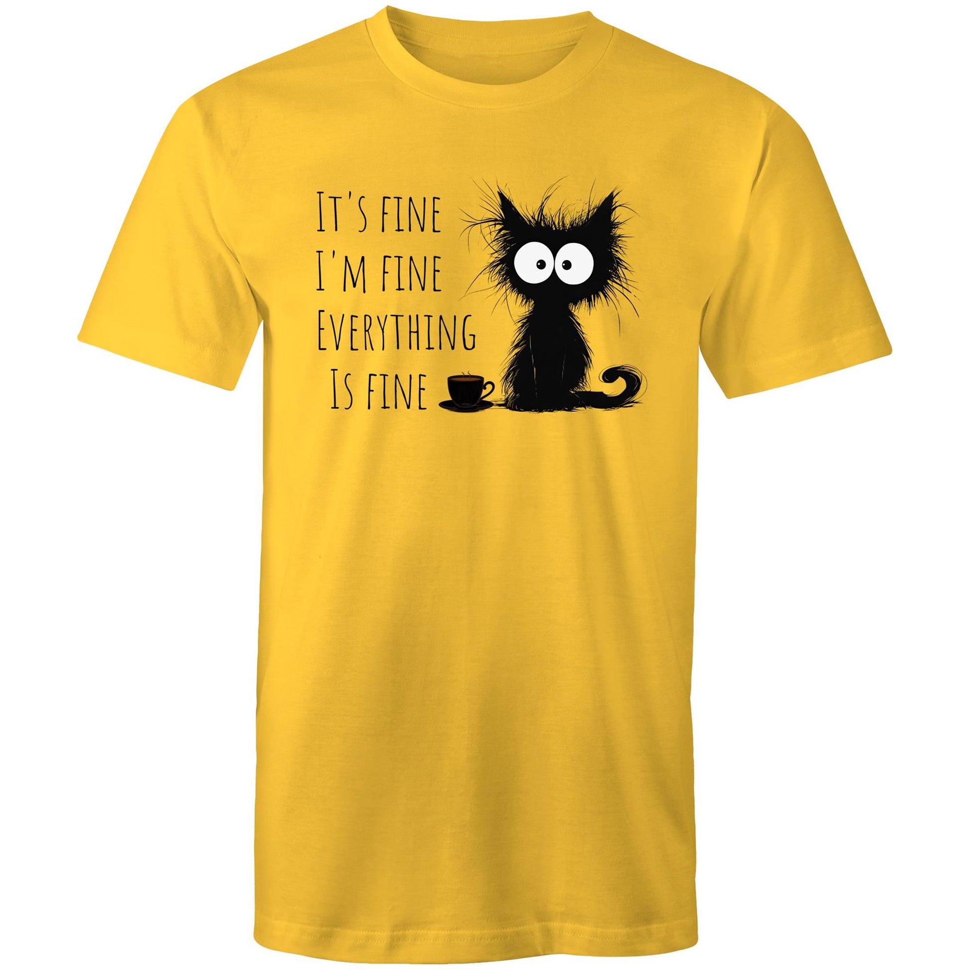 It's Fine, I'm Fine, Frazzled Cat - Mens T-Shirt Yellow