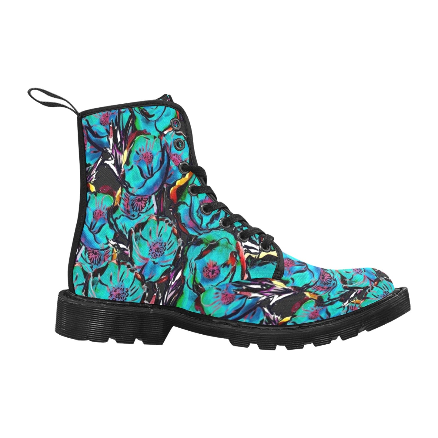 Flower It Blue - Martin Boots for Women (Black)