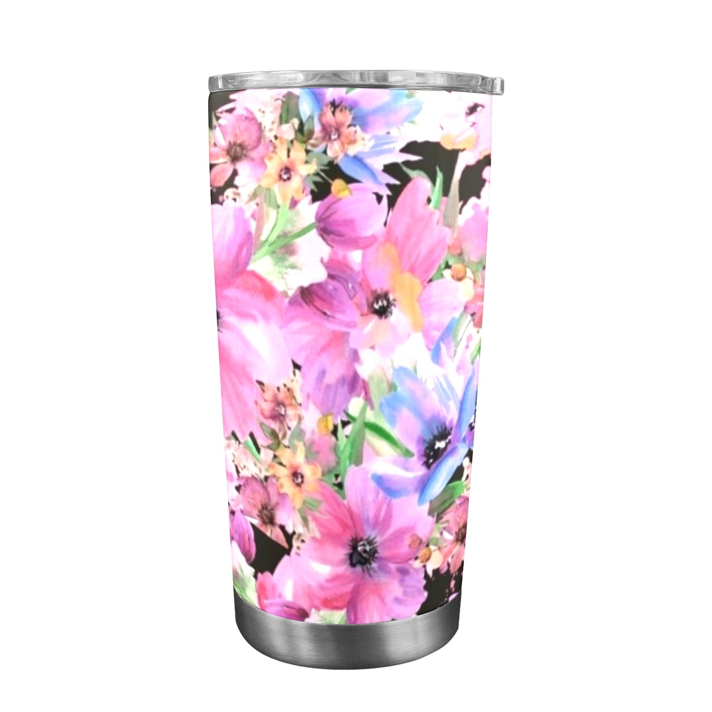 Bright Pink Floral - 20oz Travel Mug with Clear Lid Clear Lid Travel Mug Plants Printed Offshore