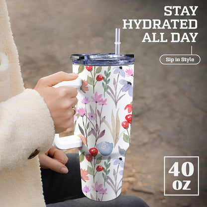 Floral Watercolour - 40oz Tumbler with White Handle