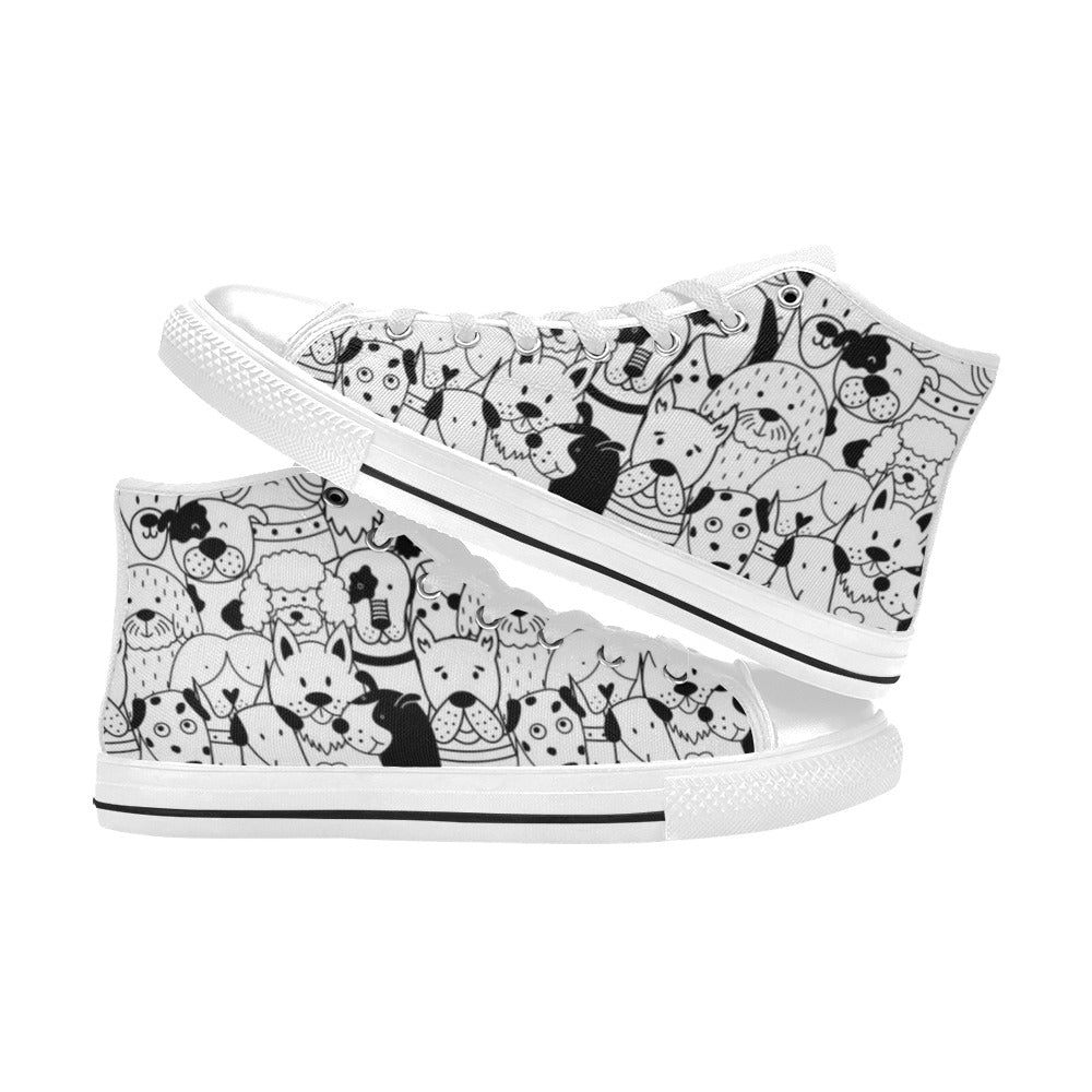 Black And White Dogs - Women's High Top Canvas Shoes