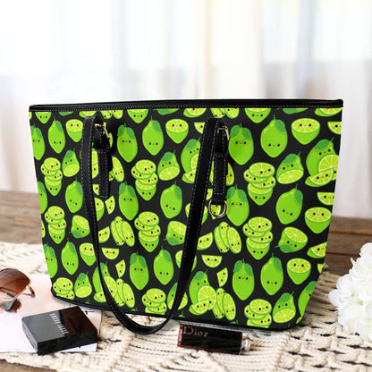 Cute Limes - Leather Tote Bag-Large