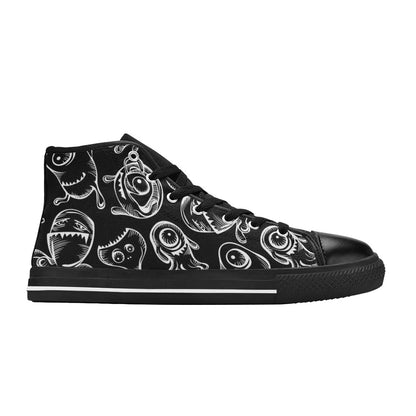 Monsters In Black And White - Men's High Top Canvas Shoes