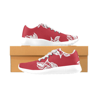 Red Retro Foliage, Hawaiian Flower - Kids Sneakers