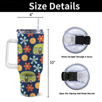 Hippy Caravan - 40oz Tumbler with White Handle