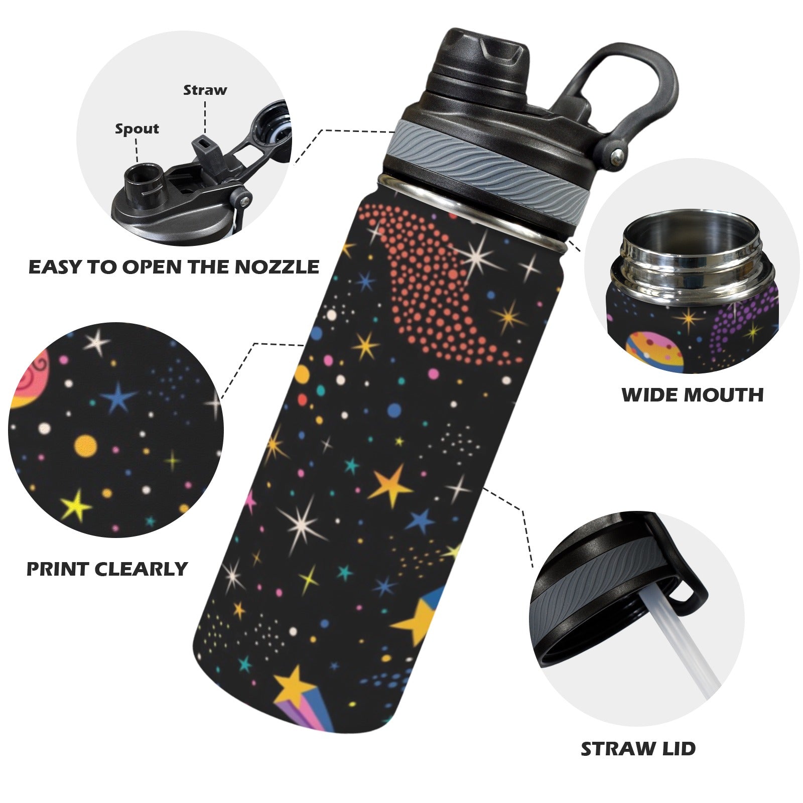 Colourful Space - Insulated Water Bottle with Dual-Use Lid (18oz) Insulated Water Bottle with Dual-Use Lid (18oz) Printed Offshore