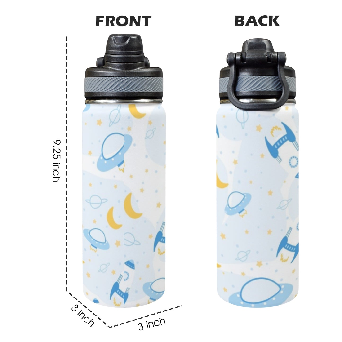 Spaceships And UFO's - Insulated Water Bottle with Dual-Use Lid (18oz)