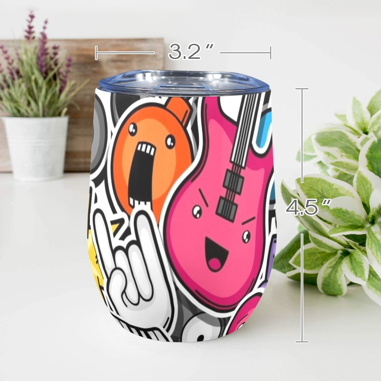 Sticker Music - 12oz Wine Tumbler 12oz Wine Tumbler Music Printed Offshore