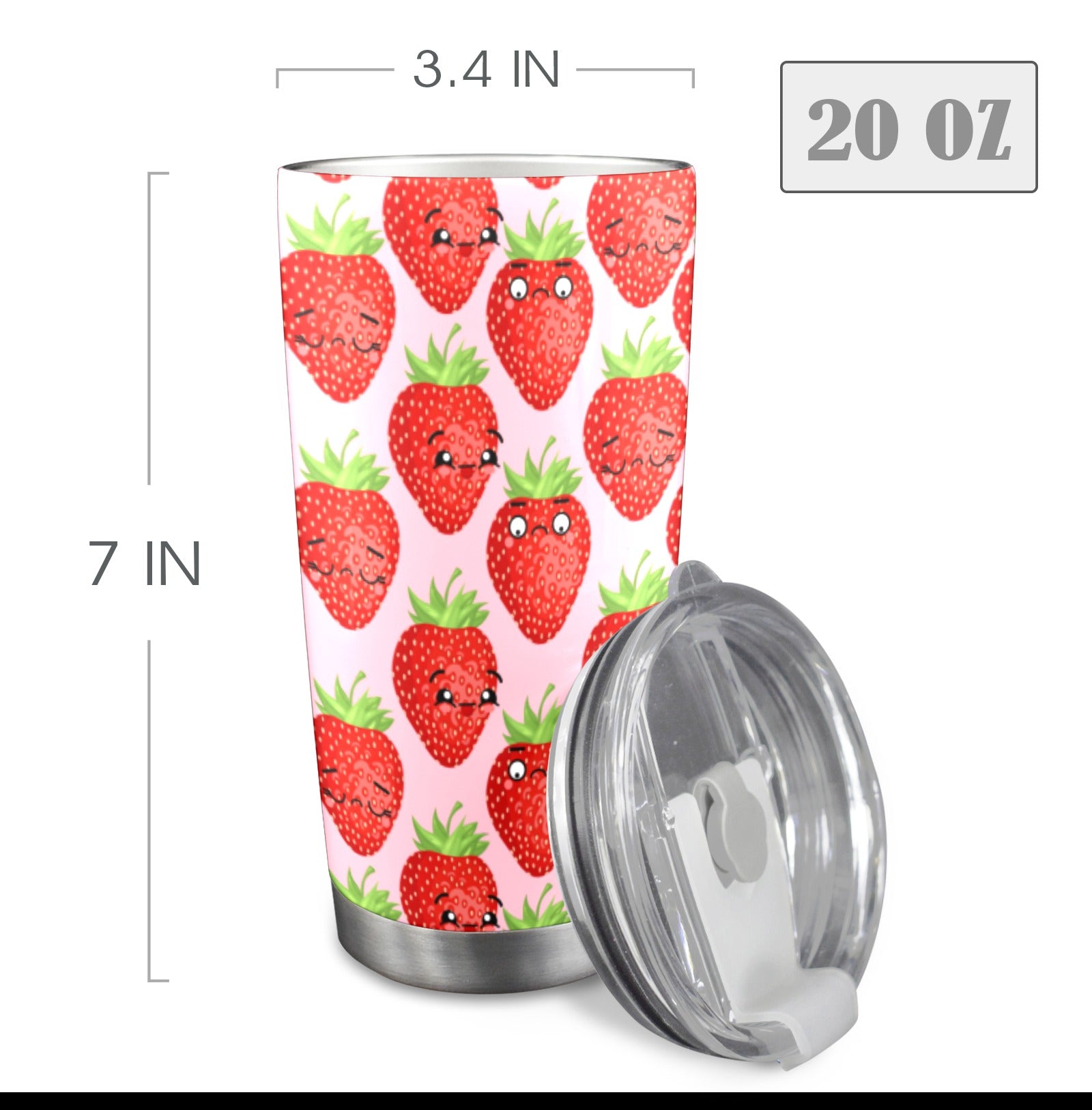 Strawberry Characters - 20oz Travel Mug with Clear Lid Clear Lid Travel Mug Food