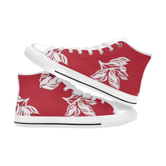 Red Retro Foliage, Hawaiian Flower - Women's High Top Canvas Shoes