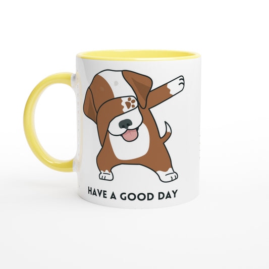 Dab Step Dog - White 11oz Ceramic Mug with Colour Inside Ceramic Yellow Colour 11oz Mug animal
