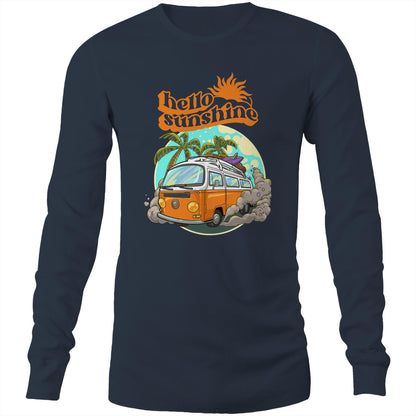 Hello Sunshine, Beach Van - Long Sleeve T-Shirt Navy Unisex Long Sleeve T-shirt Summer Surf