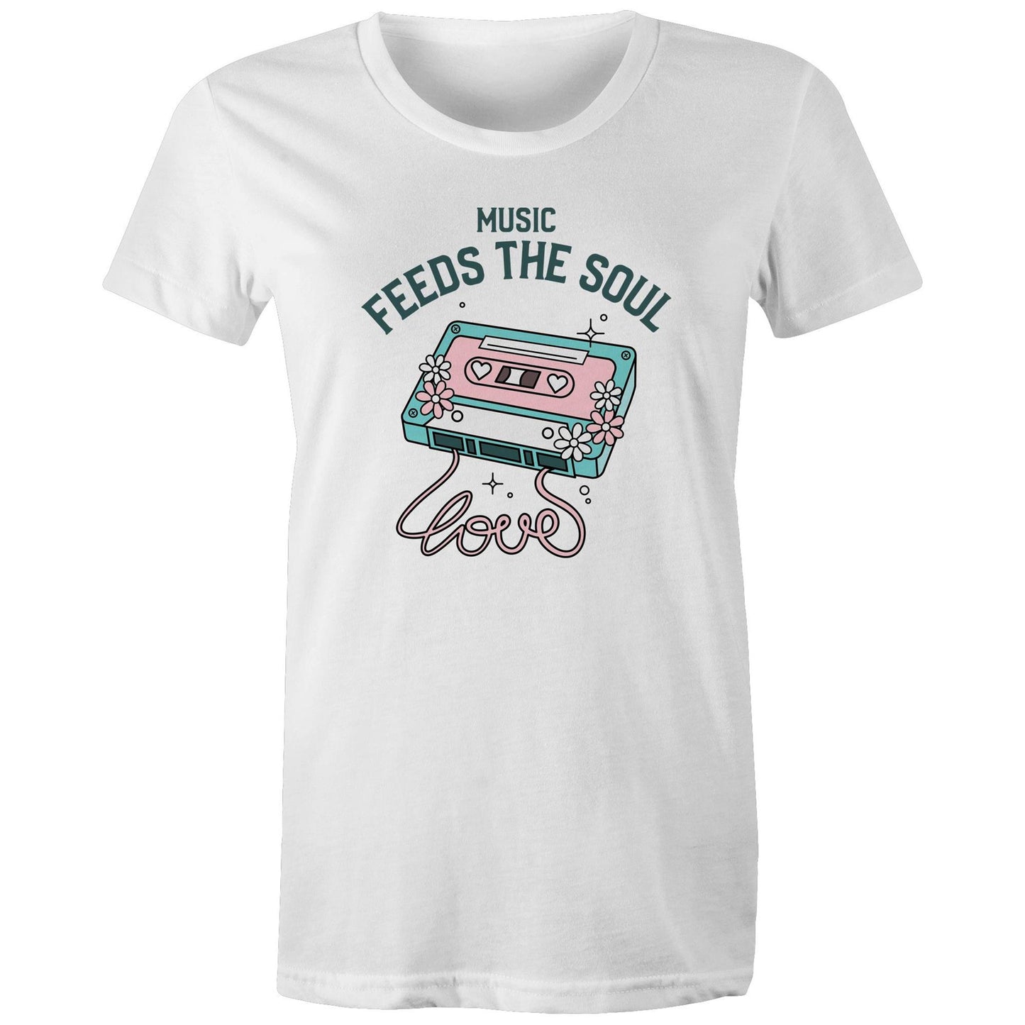 Music Feeds The Soul, Cassette Tape - Womens T-shirt