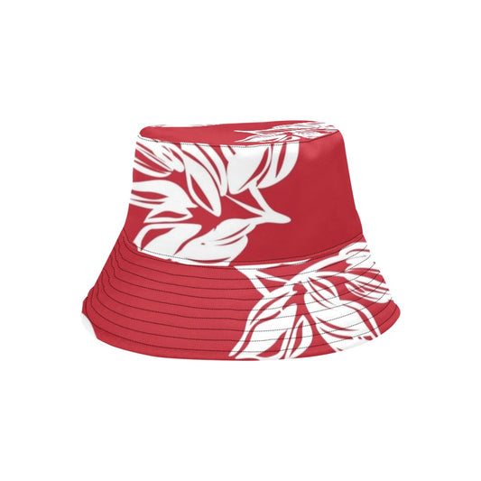 Red Retro Foliage, Hawaiian Flower - Mens Bucket Hat