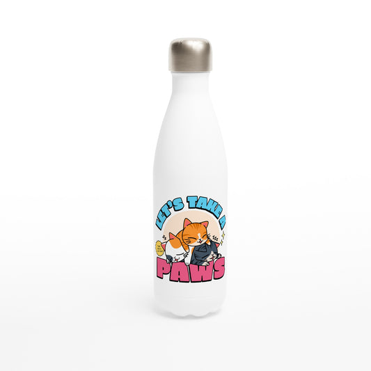 Cats, Let's Take A Paws - White 17oz Stainless Steel Water Bottle Default Title White Water Bottle animal Globally Fulfilled