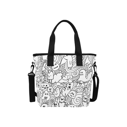 Black And White Creatures - Tote Bag with Shoulder Strap Nylon Tote Bag Halloween Printed Offshore Sci Fi