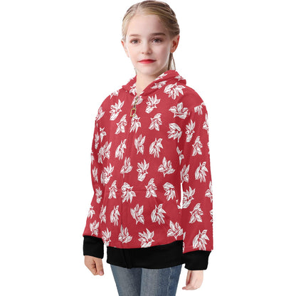 Red Retro Foliage, Hawaiian Flower - Senior Girls Zip Up Hoodie