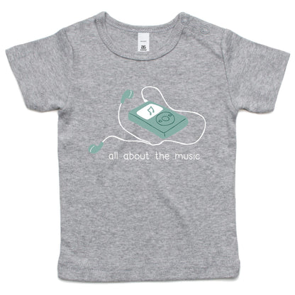All About The Music, Music Player - Baby T-shirt Grey Marle Baby T-shirt music retro tech