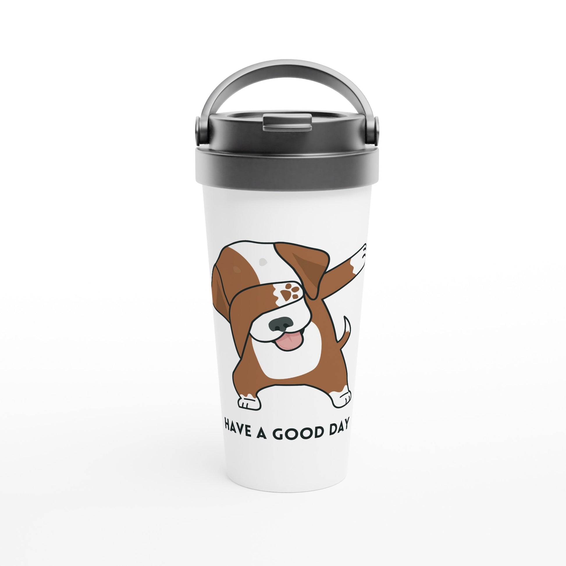 Dab Step Dog, Have A Good Day - White 15oz Stainless Steel Travel Mug Default Title Travel Mug animal Globally Fulfilled