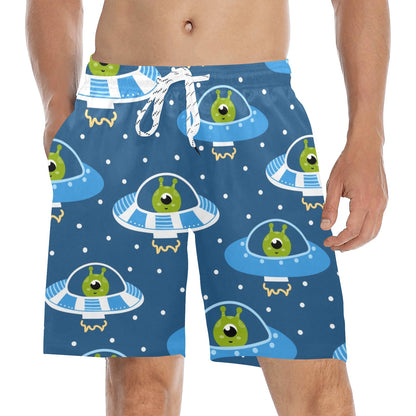 Cute Aliens in UFOs - Men's Mid-Length Beach Shorts Men's Mid-Length Beach Shorts Printed Offshore Sci Fi