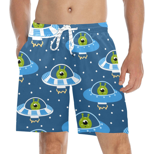 Cute Aliens in UFOs - Men's Mid-Length Beach Shorts