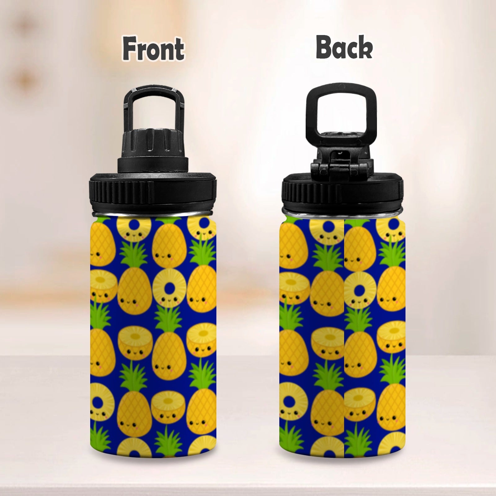 Happy Pineapples - Kids Water Bottle with Chug Lid (12 oz) Kids Water Bottle with Chug Lid Printed Offshore