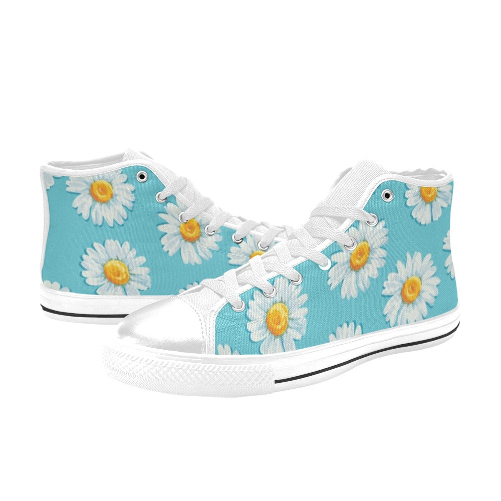 Daisy Floral On Blue - Women's High Top Canvas Shoes