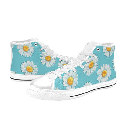 Daisy Floral On Blue - Women's High Top Canvas Shoes