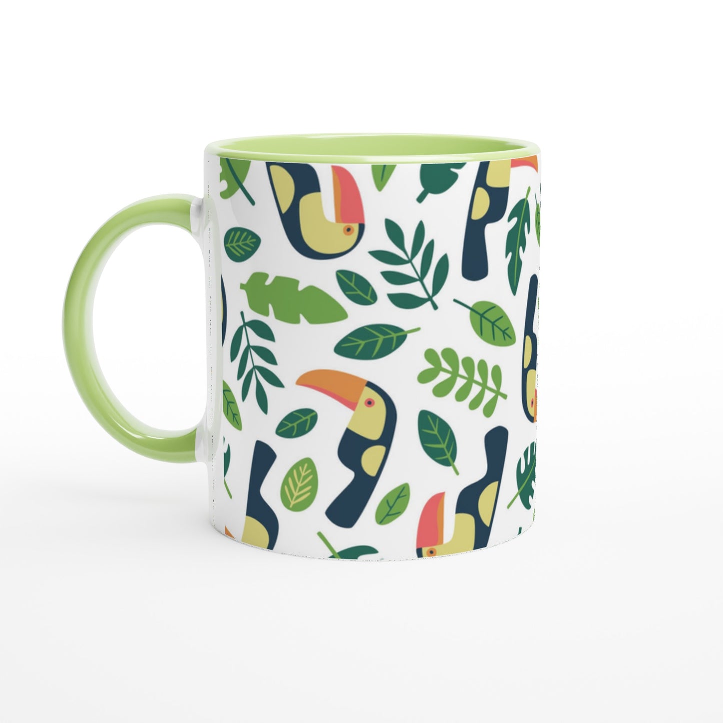 Toucans - White 11oz Ceramic Mug with Colour Inside Ceramic Green Colour 11oz Mug