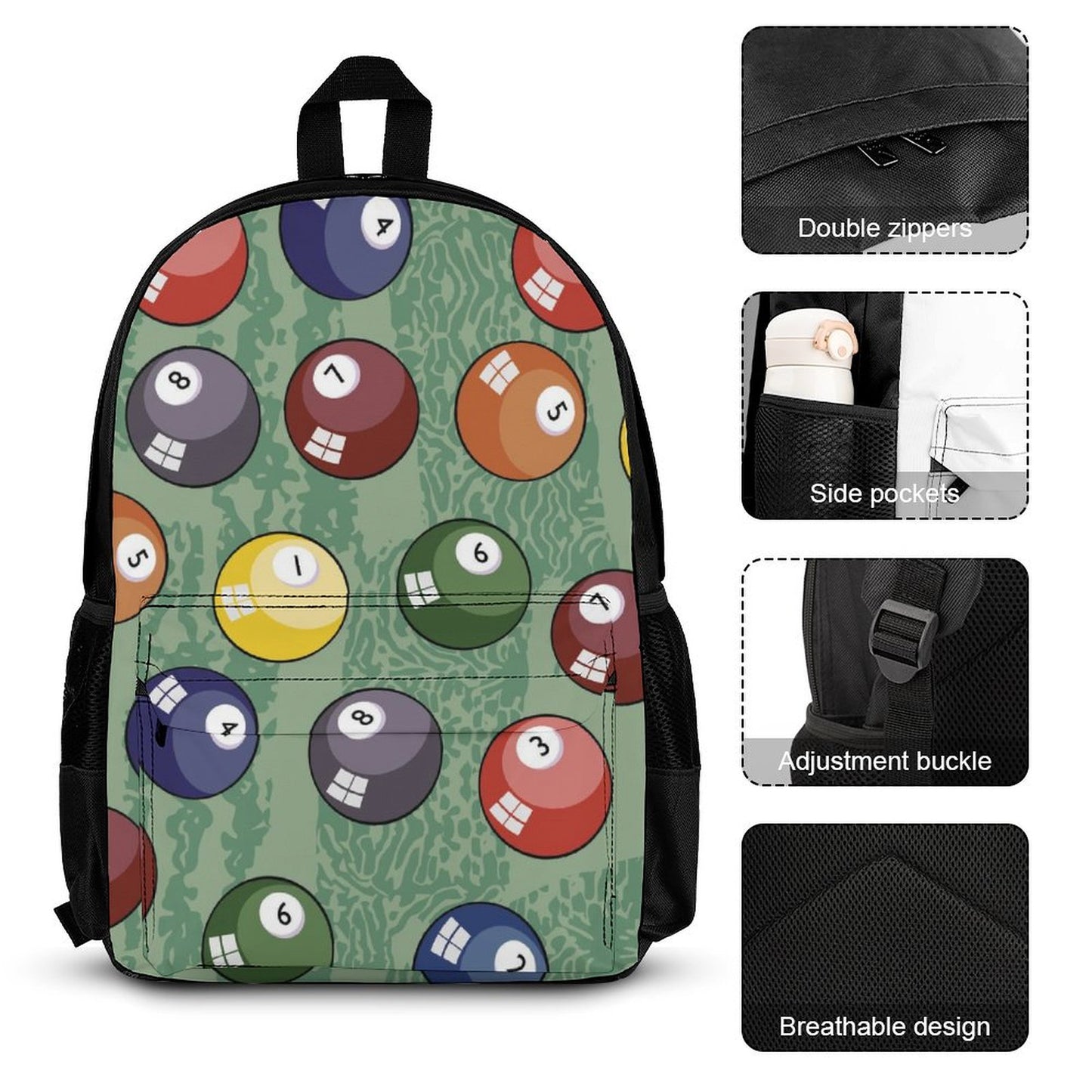 Pool Balls - School Backpack Three Piece Set