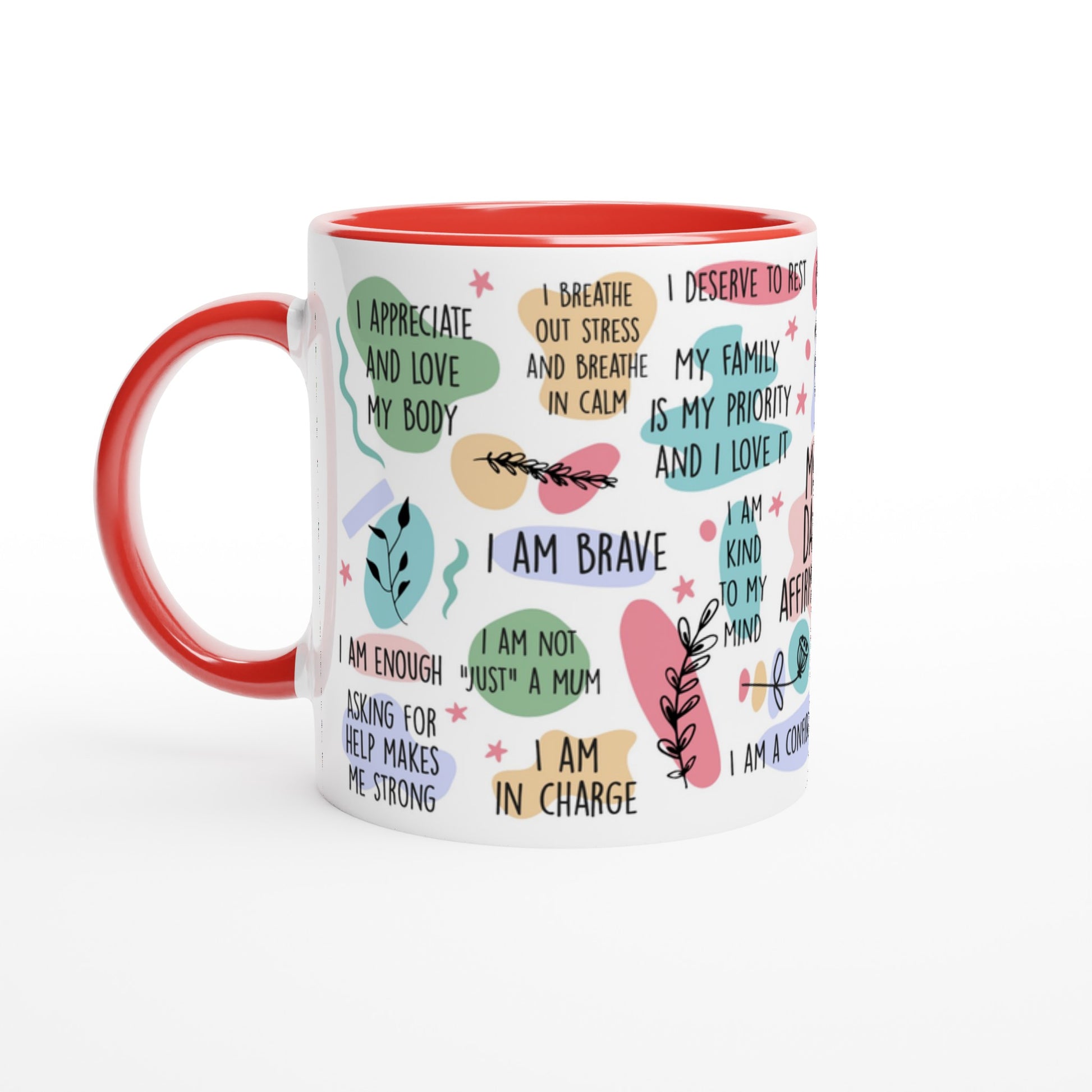 Mum Daily Affirmations - White 11oz Ceramic Mug with Colour Inside Ceramic Red Colour 11oz Mug Globally Fulfilled Mum