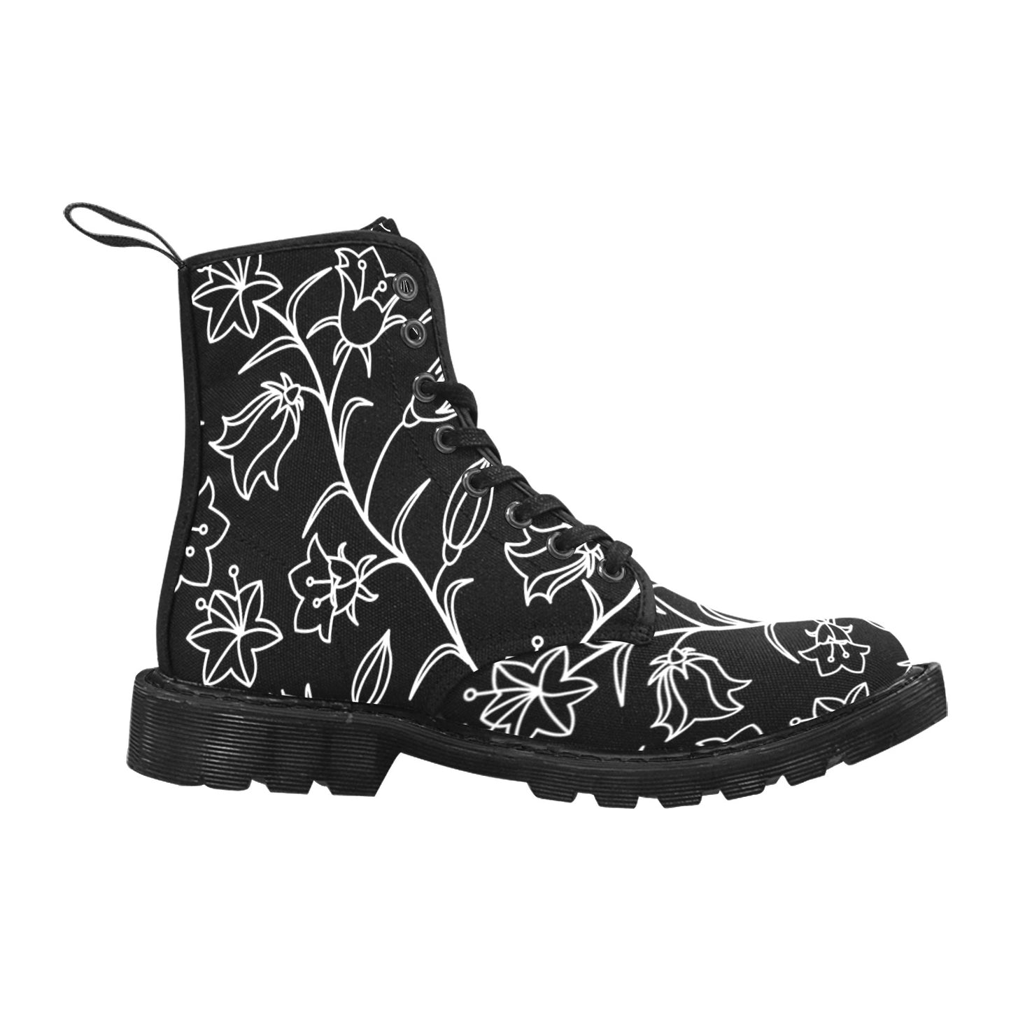 Black And White Floral - Martin Boots for Women (Black)