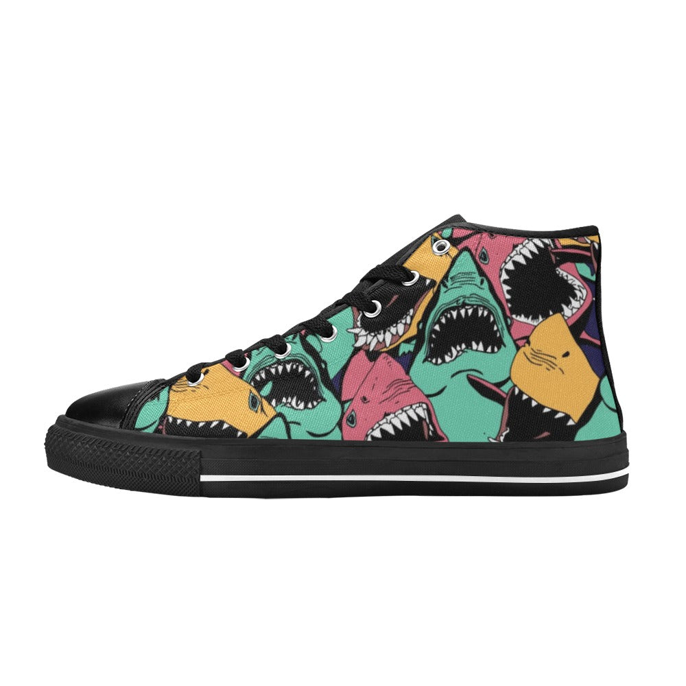 Scary Sharks - Men's High Top Canvas Shoes