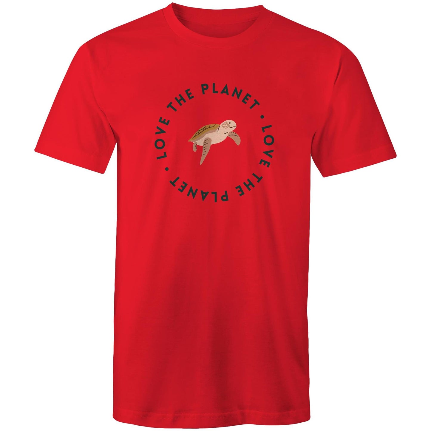 Love The Planet, Turtle - Mens T-Shirt Red Mens T-shirt animal Environment Printed In Australia