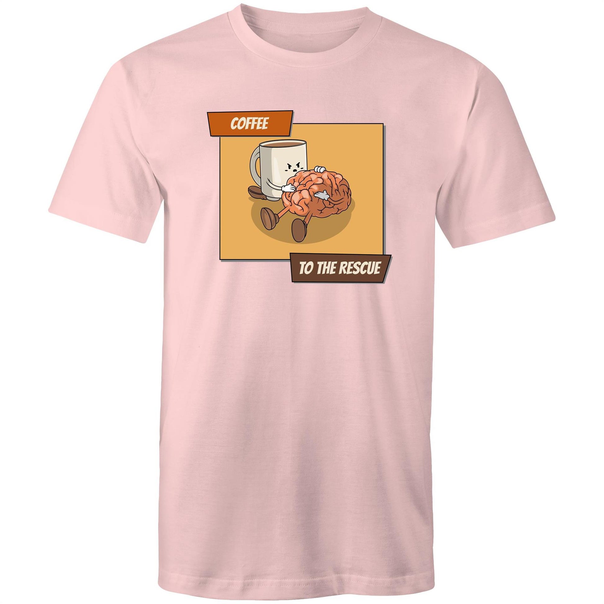 Coffee To The Rescue - Mens T-Shirt Pink Mens T-shirt Coffee