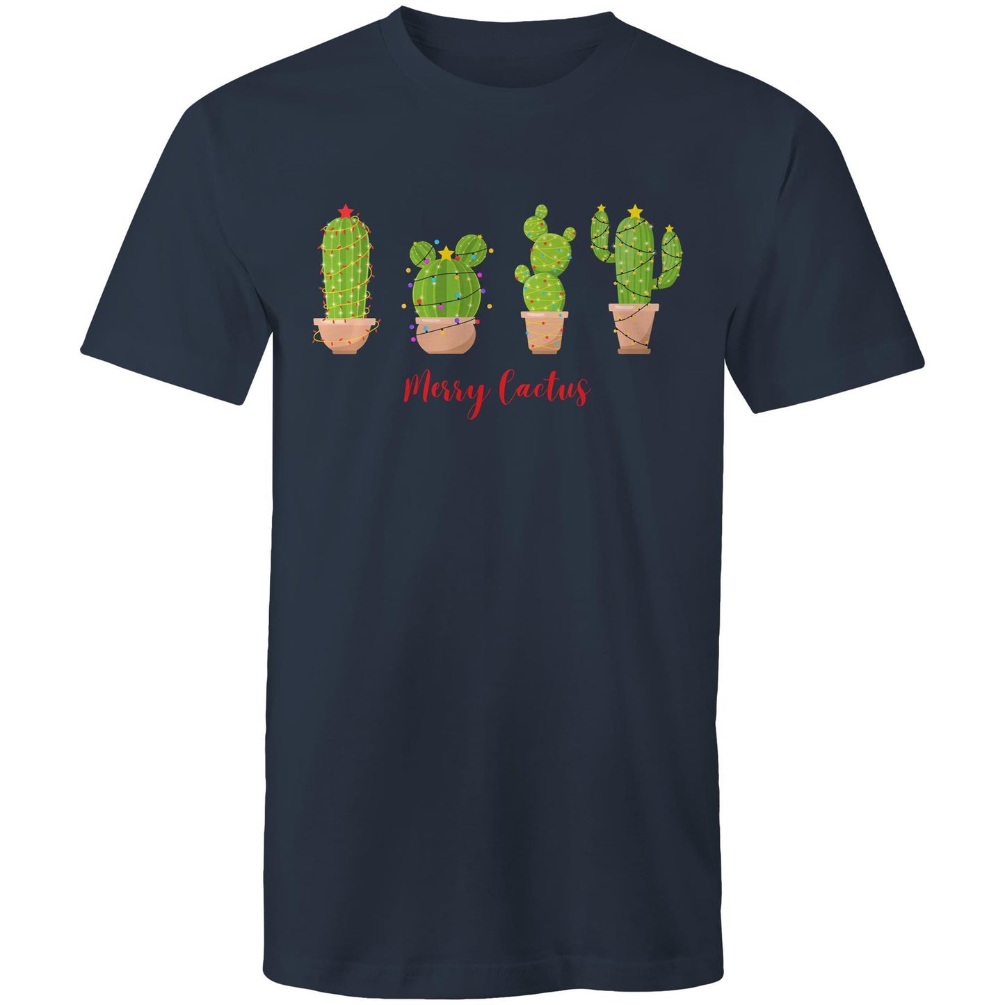 Merry Cactus, Christmas - Mens T-Shirt Navy Mens Christmas T-shirt Christmas Printed In Australia