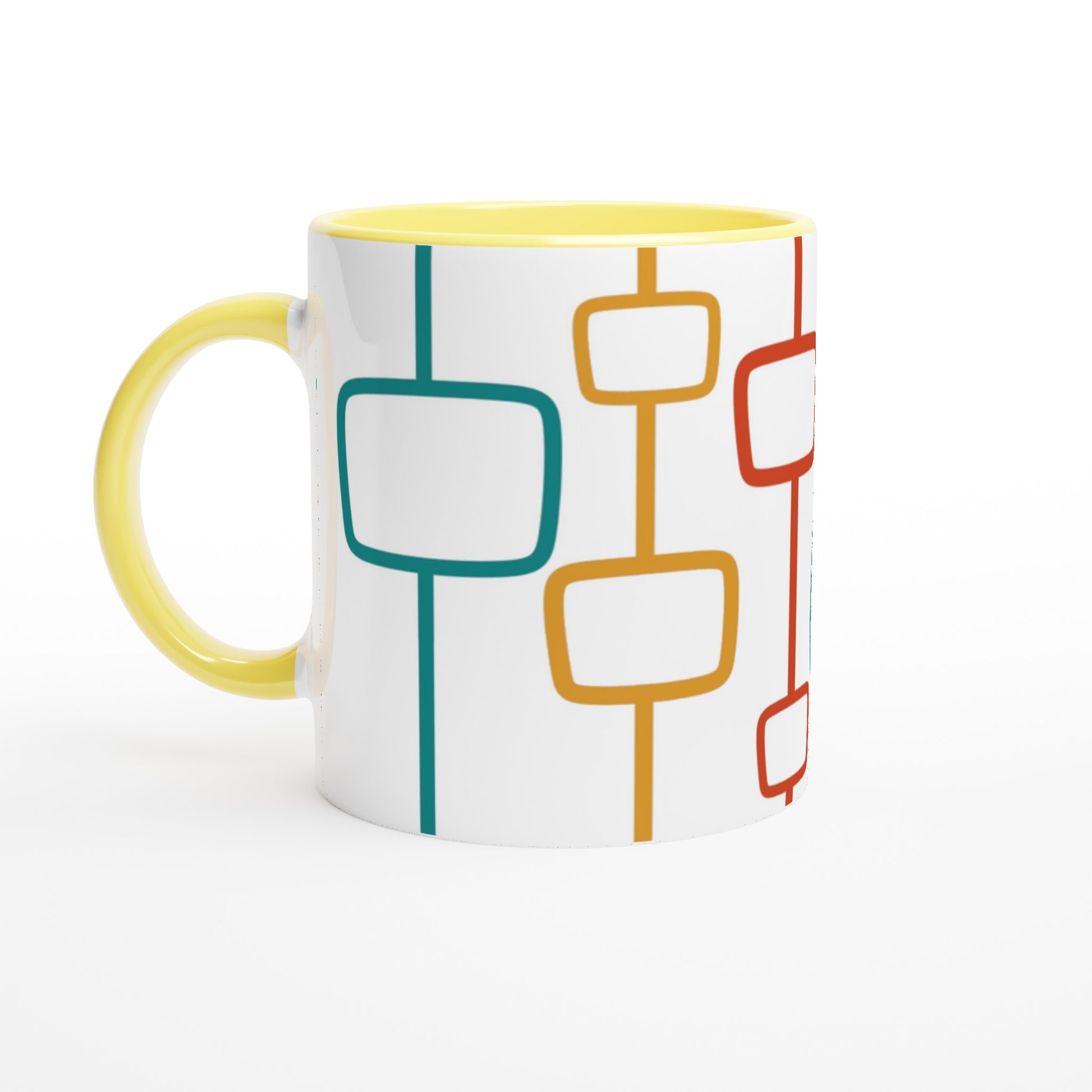 Retro Window Pattern - White 11oz Ceramic Mug with Colour Inside Ceramic Yellow Colour 11oz Mug Retro