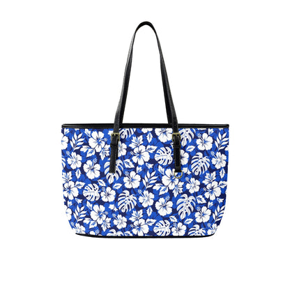 Blue Hawaiian Floral - Leather Tote Bag-Large (Front&Back Printing) (1651)