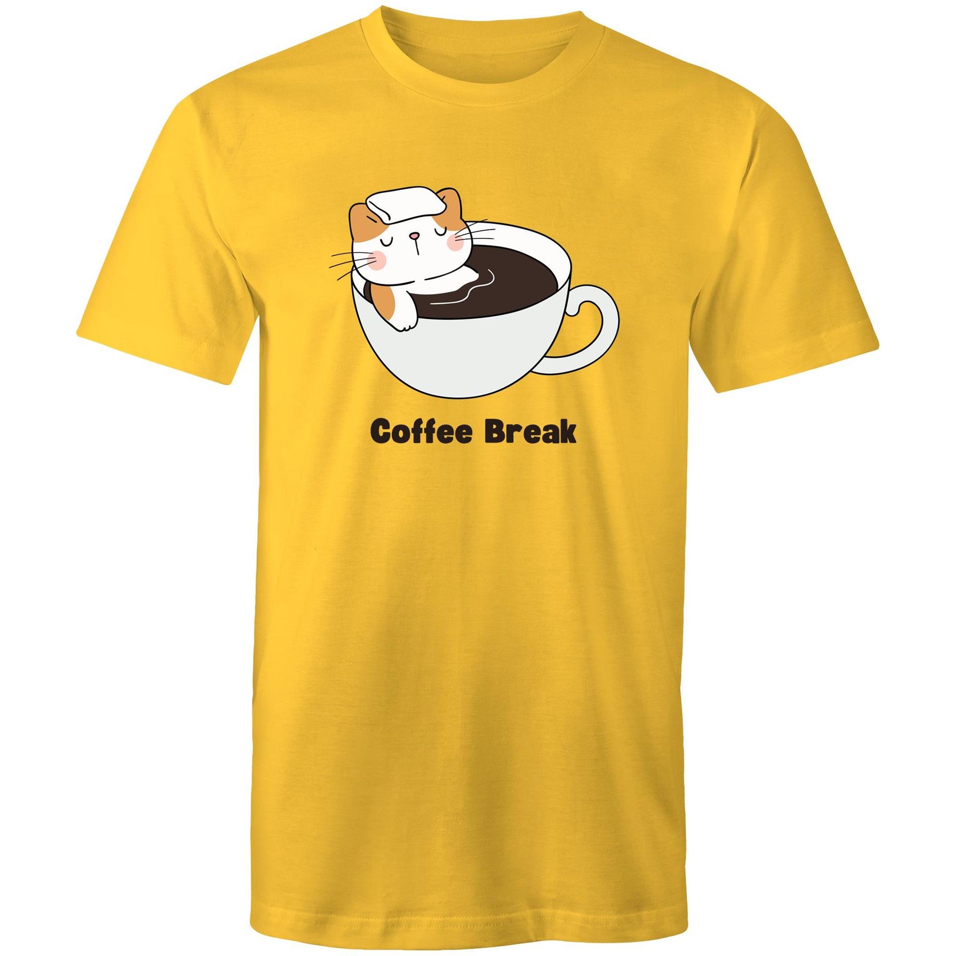 Cat Coffee Break - Mens T-Shirt Yellow Mens T-shirt animal Coffee