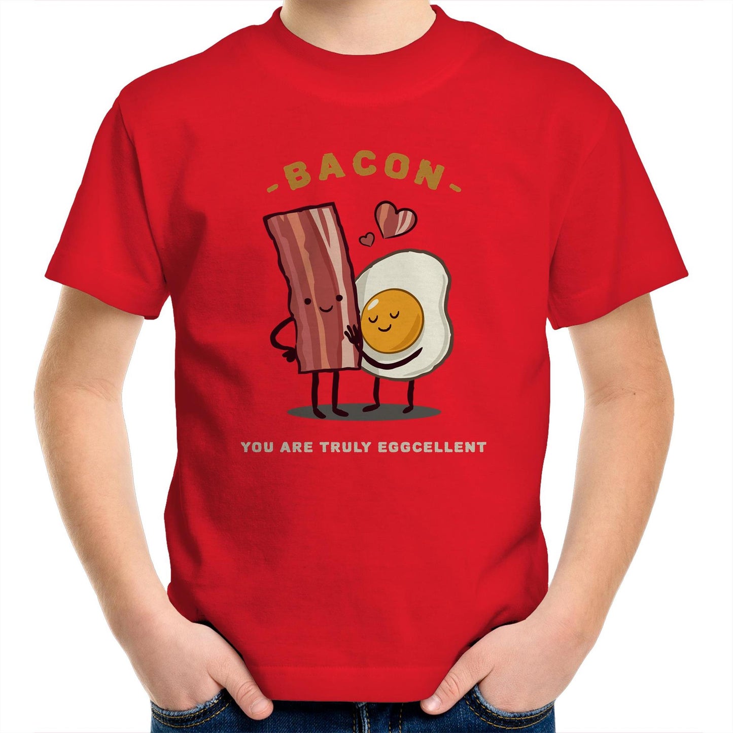 Bacon, You Are Truly Eggcellent - Kids Youth T-Shirt Red Kids Youth T-shirt Food
