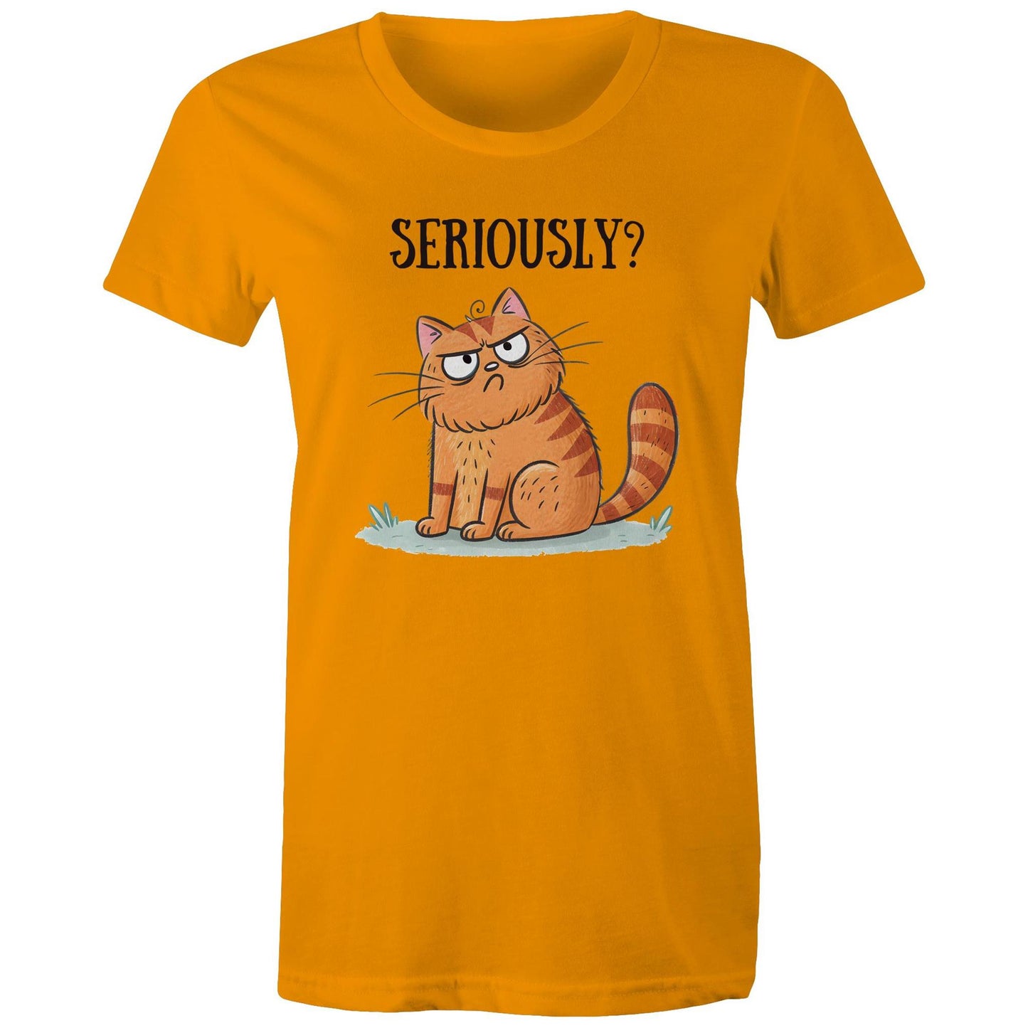 Cat Seriously? - Womens T-shirt Orange Womens T-shirt animal Printed In Australia