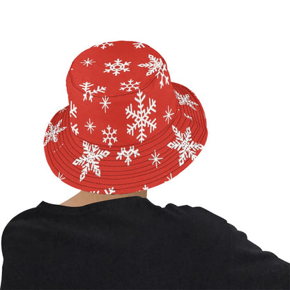 Red Snowflakes, Christmas - Mens Bucket Hat