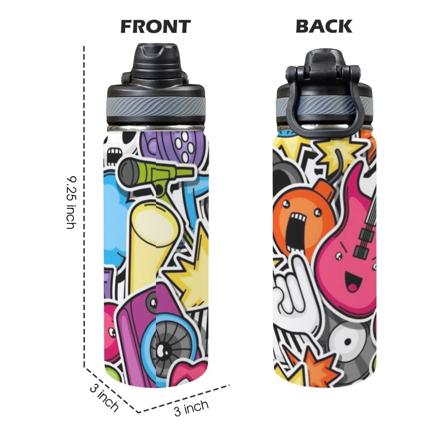 Sticker Music - Insulated Water Bottle with Dual-Use Lid (18oz) Insulated Water Bottle with Dual-Use Lid (18oz) Printed Offshore