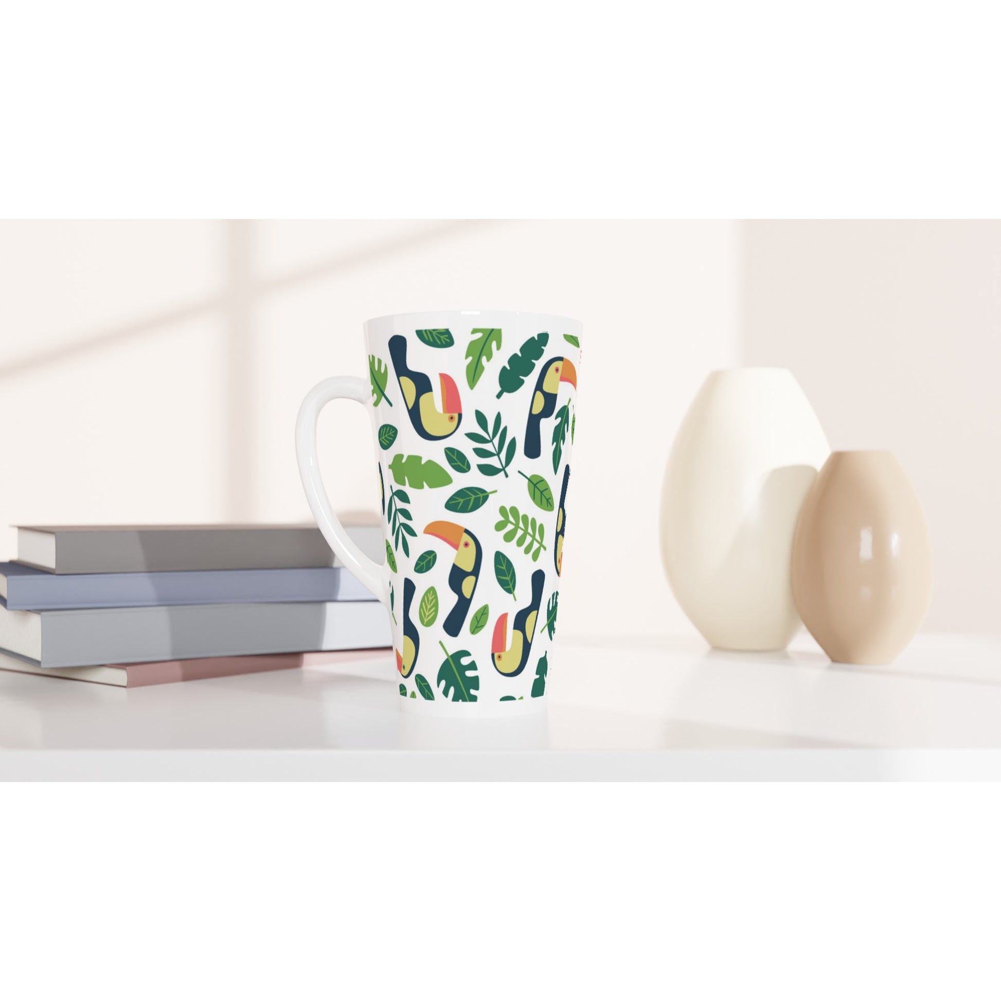 Toucans - White Latte 17oz Ceramic Mug Latte Mug animal Globally Fulfilled