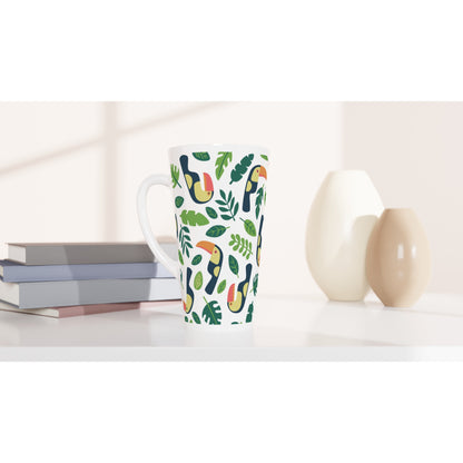 Toucans - White Latte 17oz Ceramic Mug Latte Mug animal Globally Fulfilled