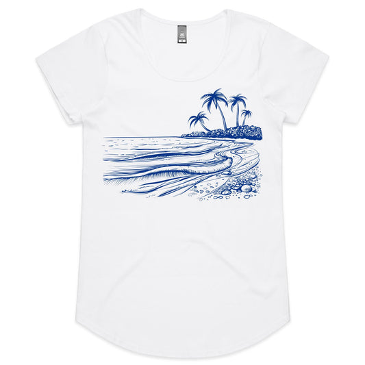 Surf Beach - Womens Scoop Neck T-Shirt White Womens Scoop Neck T-shirt Printed In Australia Summer Surf