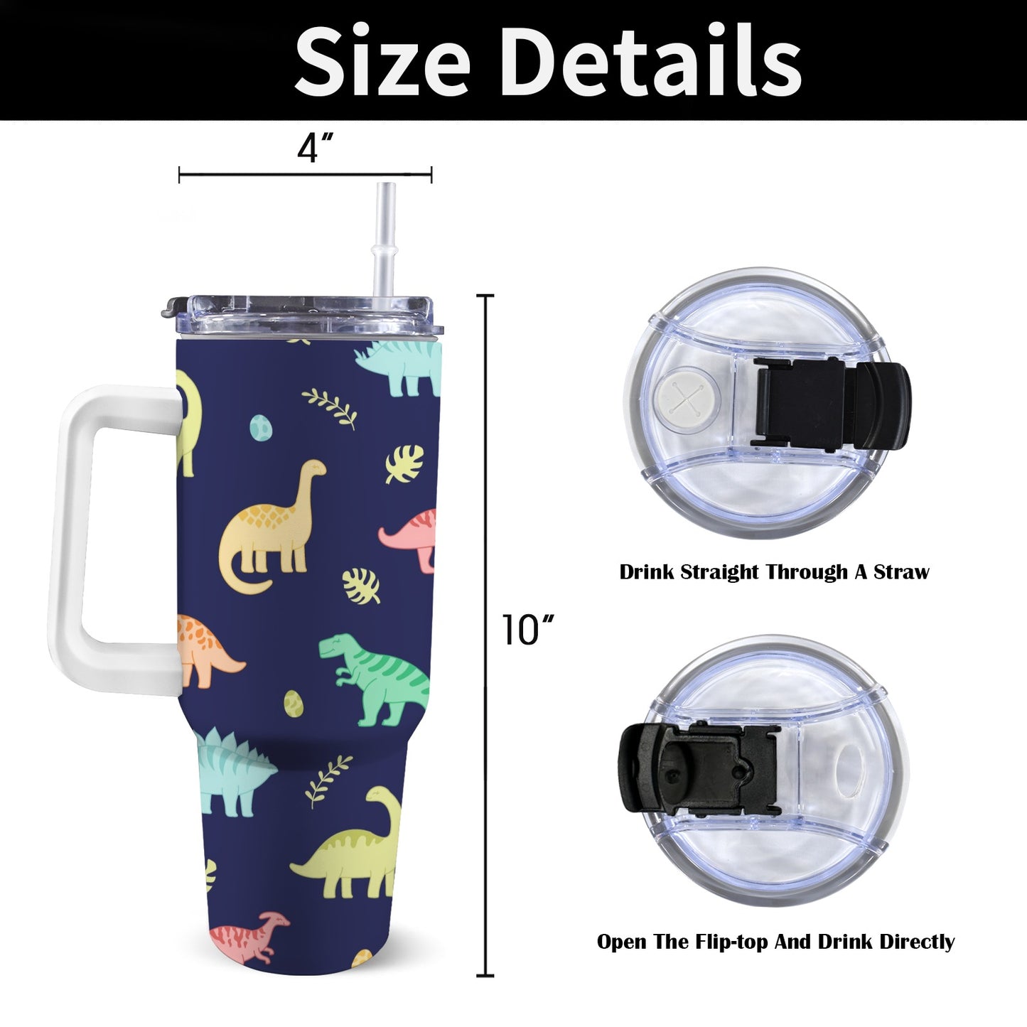 Dinosaurs - 40oz Tumbler with White Handle