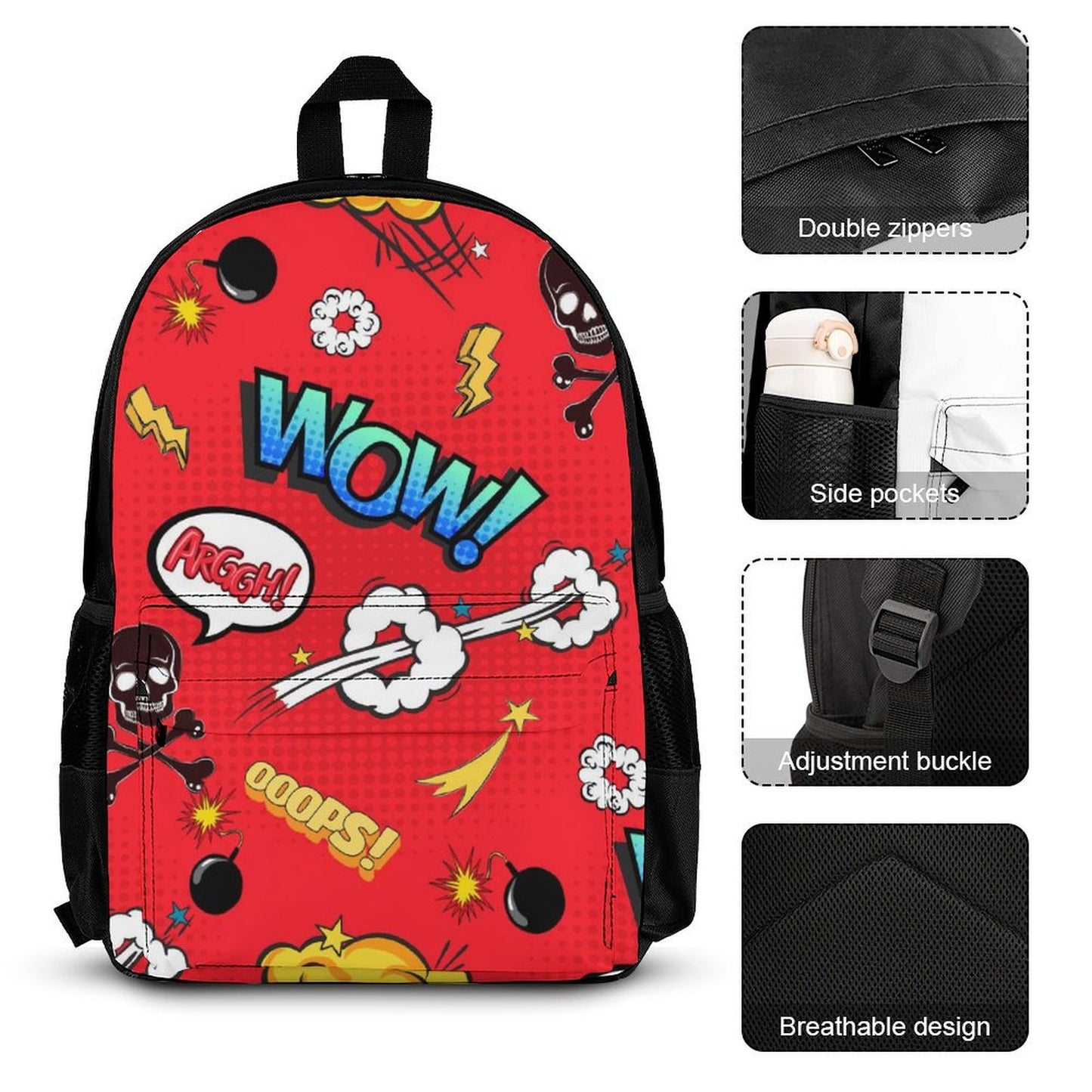 Comic Book Red - School Backpack Three Piece Set