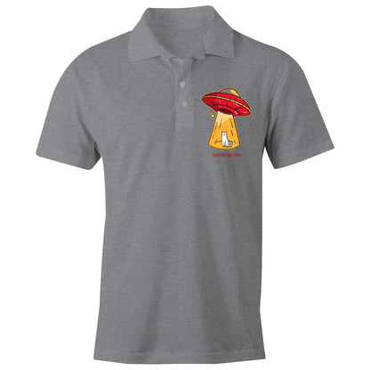 UFO, Here For The Cats - Chad S/S Polo Shirt, Printed Grey Marle Polo Shirt animal Sci Fi